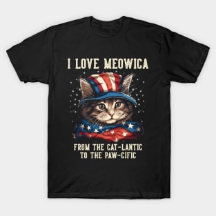 4th July Cat Lover, I Love Meowica Cute Patriotic Cat T-Shirt